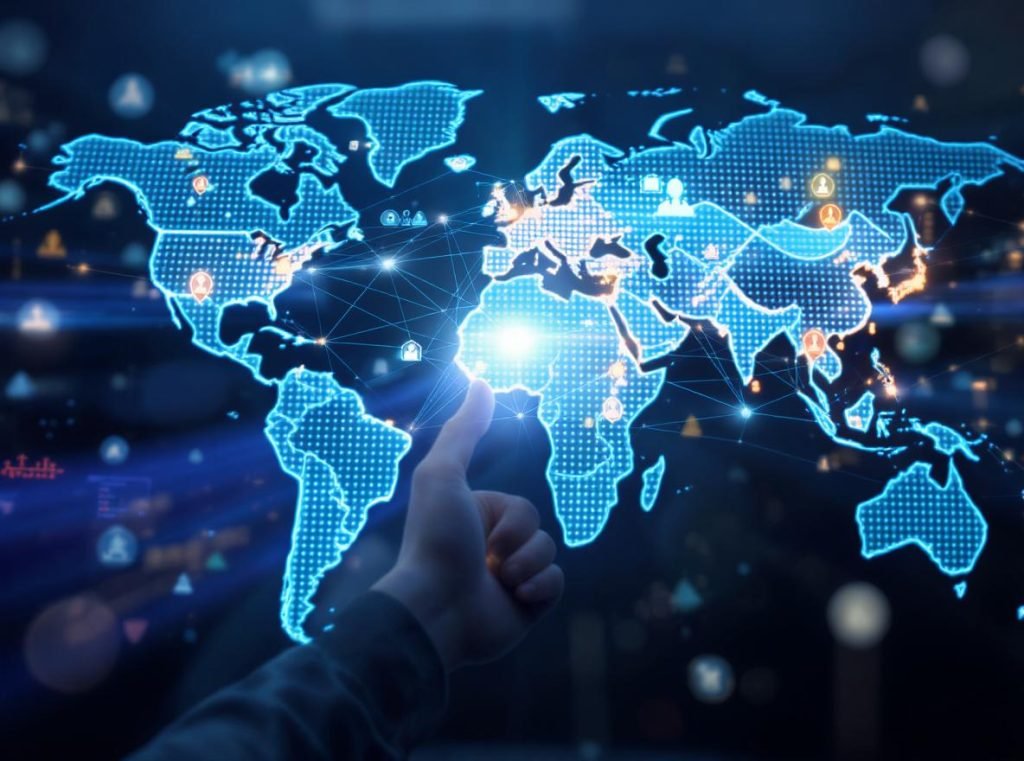 Global business network visualization showing successful international supplier partnerships