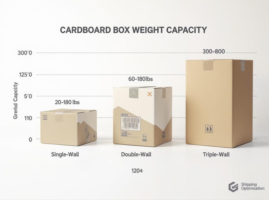 Cardboard box weight limits summary chart showing capacity ranges for all construction types