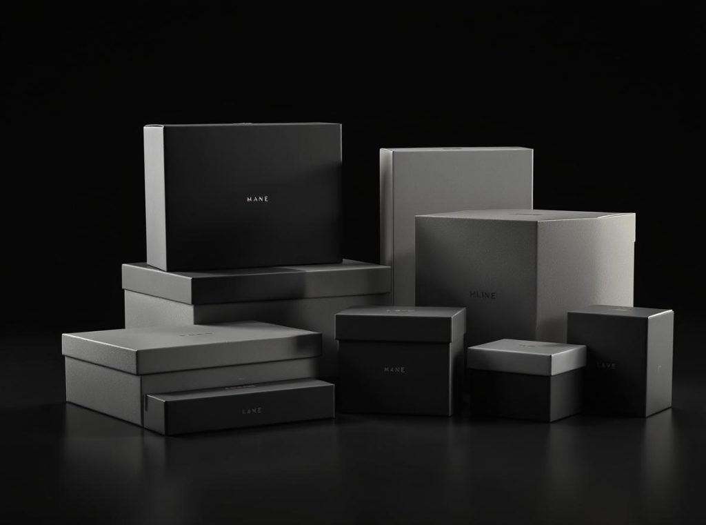 Collection of premium rigid boxes showcasing applications across apparel and tech industries
