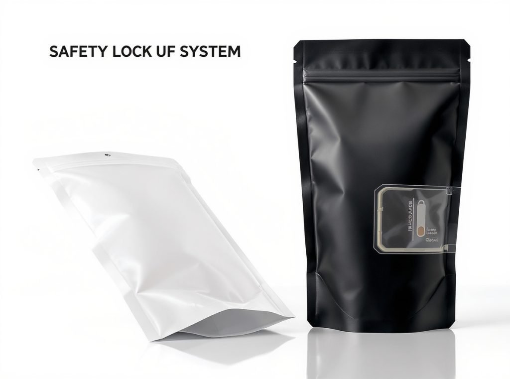 Child-resistant flexible pouch with specialized safety closure mechanism