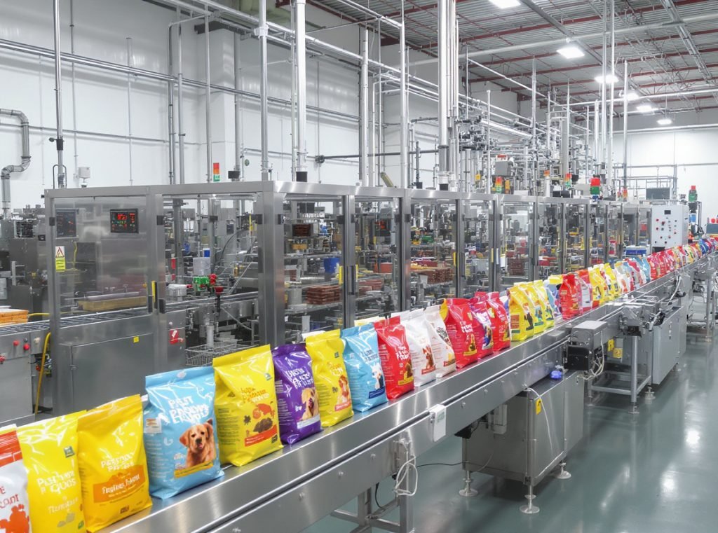 Safe and durable pet food packaging production line with quality control testing
