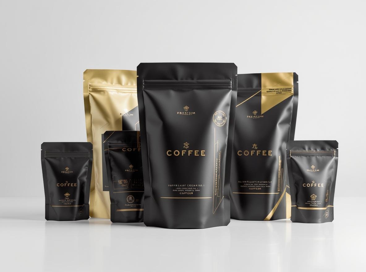 Matte and gloss finish pouches showing dual coating effects on premium packaging