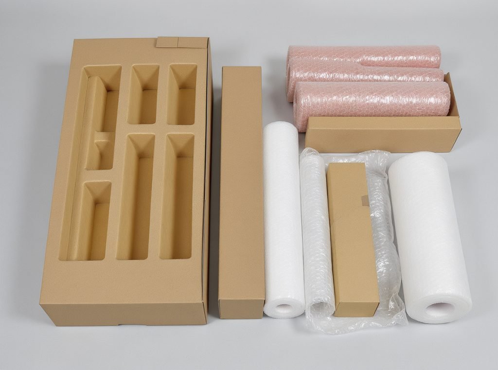 Wine packaging materials molded pulp inserts corrugated boxes bubble wrap