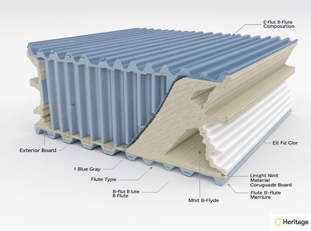 Heritage corrugated board cross-section showing fluted structure