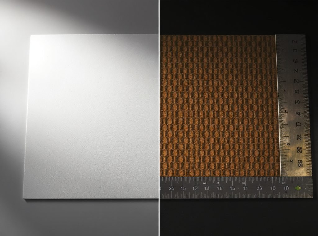 Comparison of embossing depth on thin versus thick paperboard materials