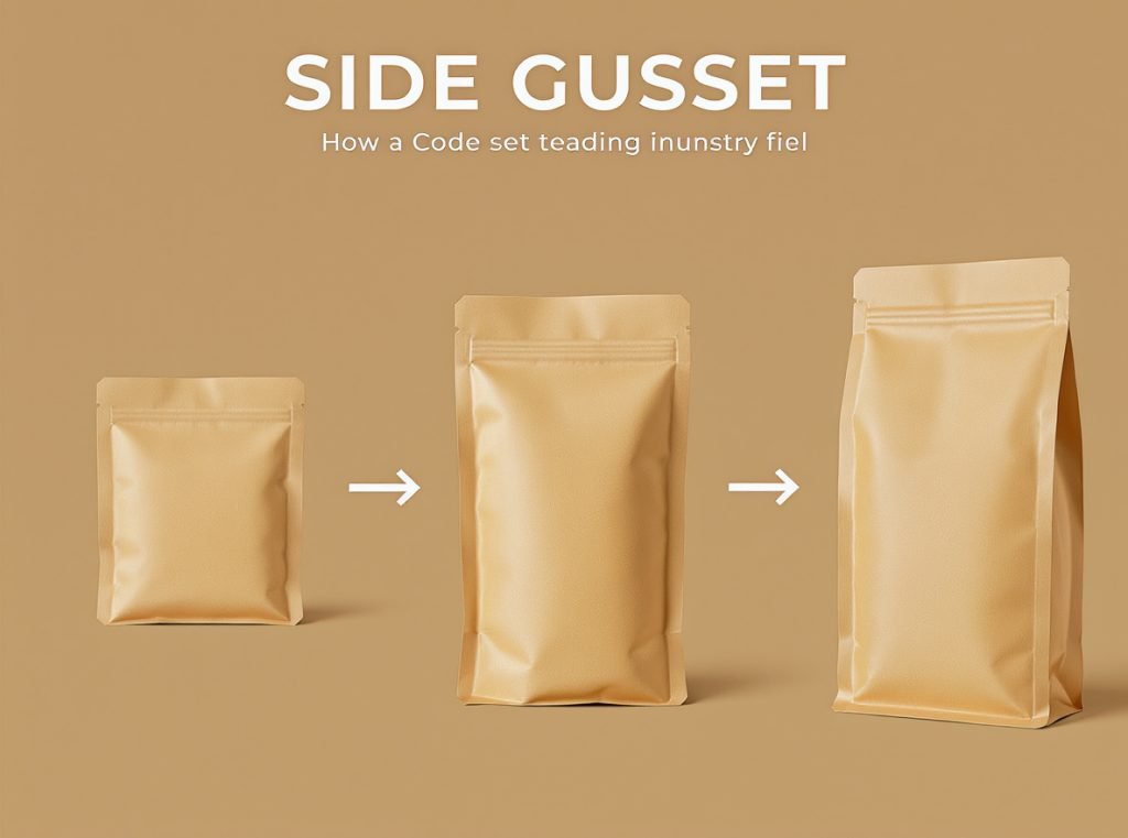 Side gusset coffee bags showing expansion process from flat to fully filled standing position