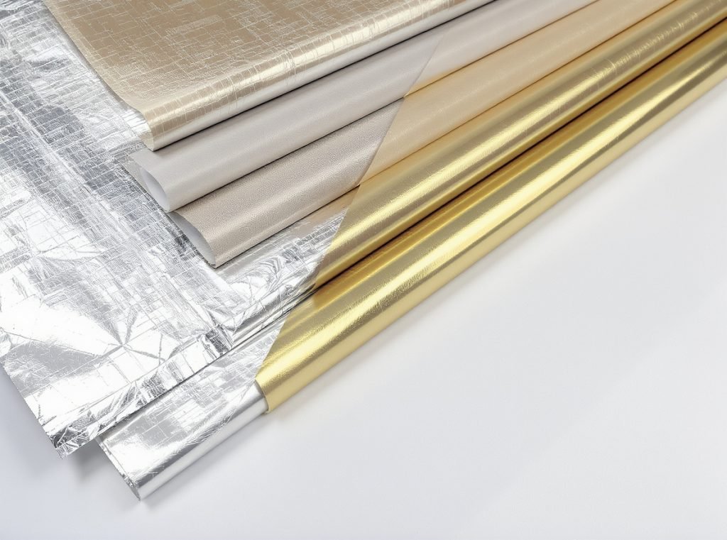 Various tea packaging barrier materials including aluminum foil laminates and metallized films