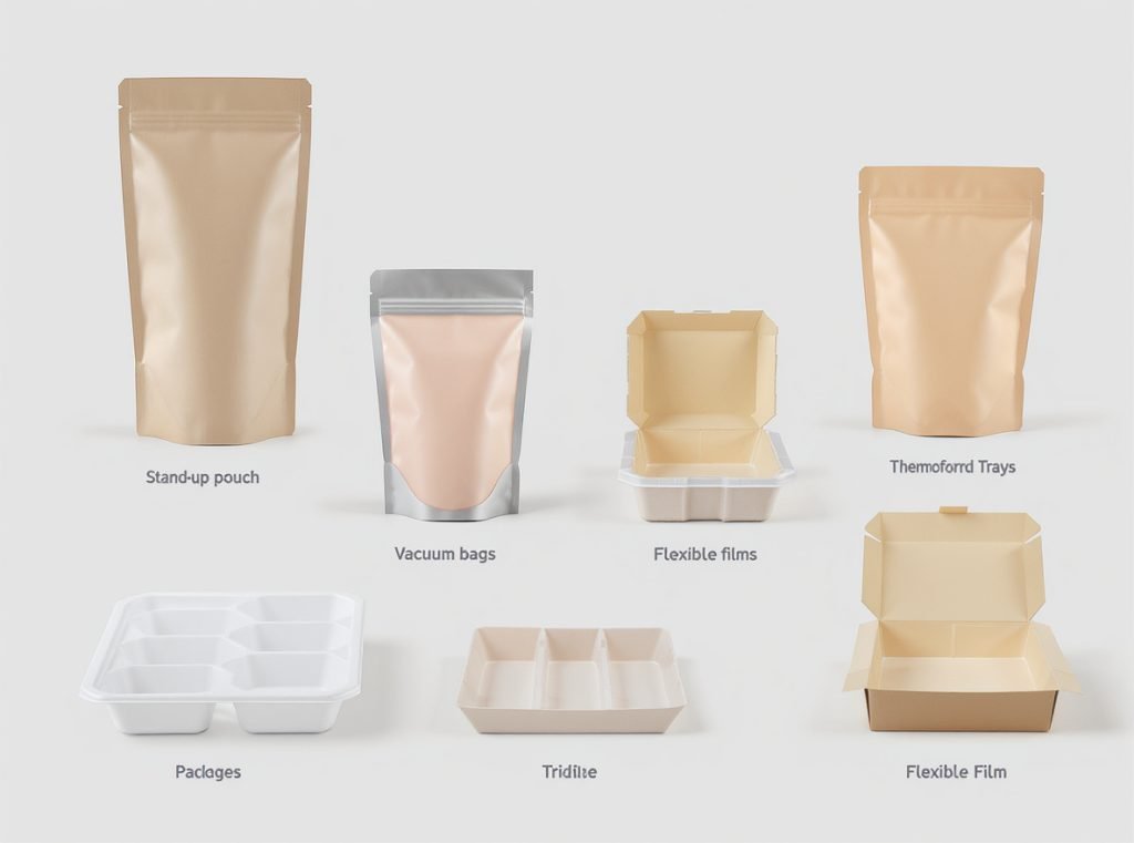 Various frozen food packaging formats including pouches and containers