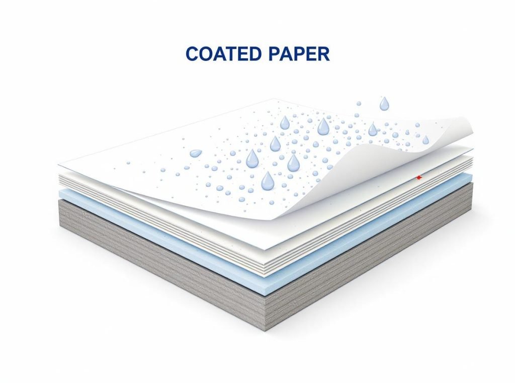 Coated paper cross-section showing barrier properties for food safety