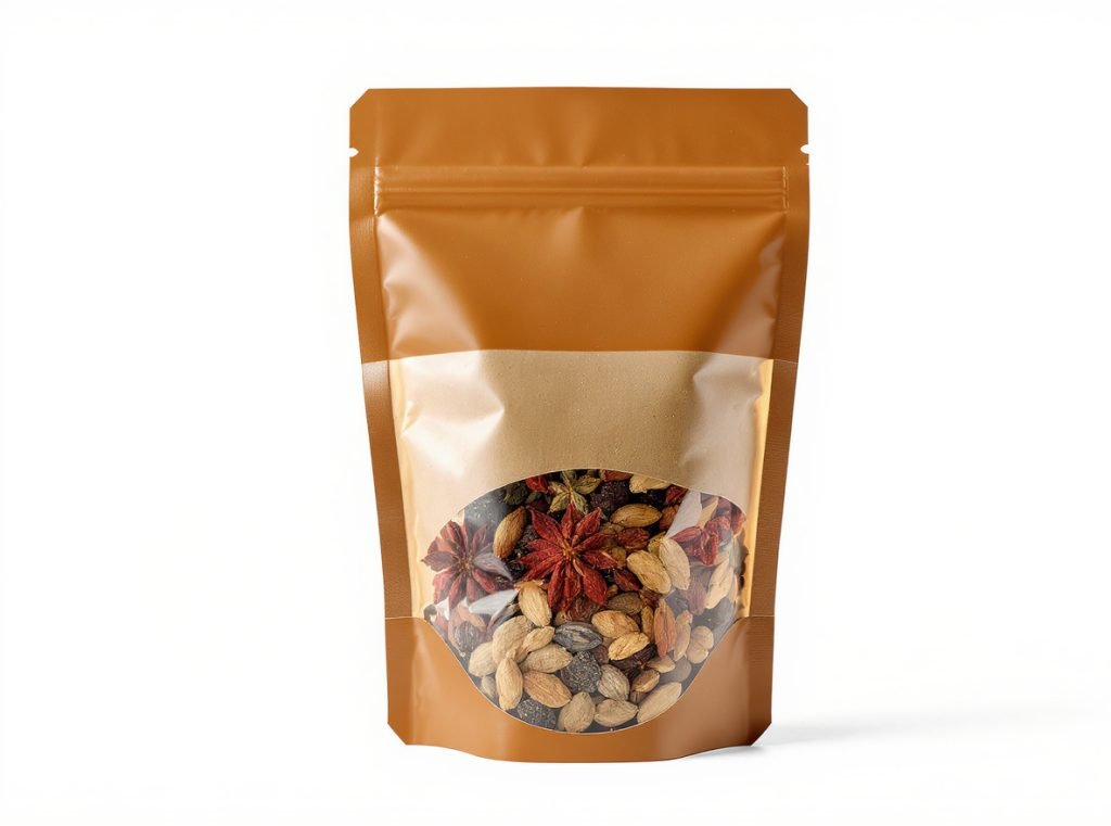 Resealable stand-up pouch for spice packaging with zip closure