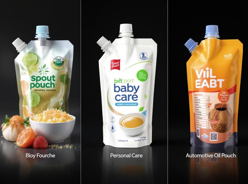 Various spout pouch applications across different industries including beverages and personal care