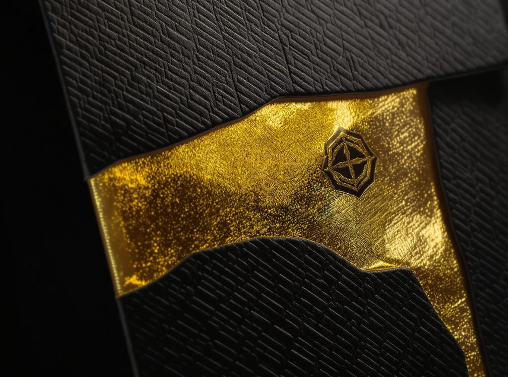 Combined embossing and foil stamping technique on luxury packaging sample