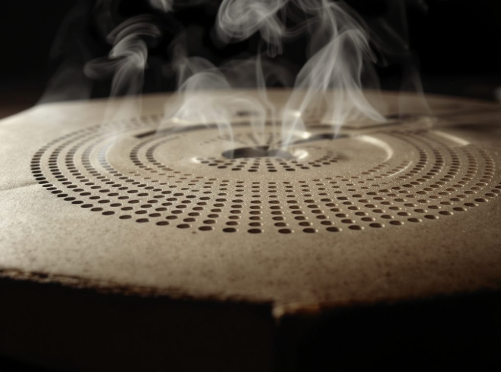 Pizza box ventilation holes allowing steam to escape while maintaining temperature
