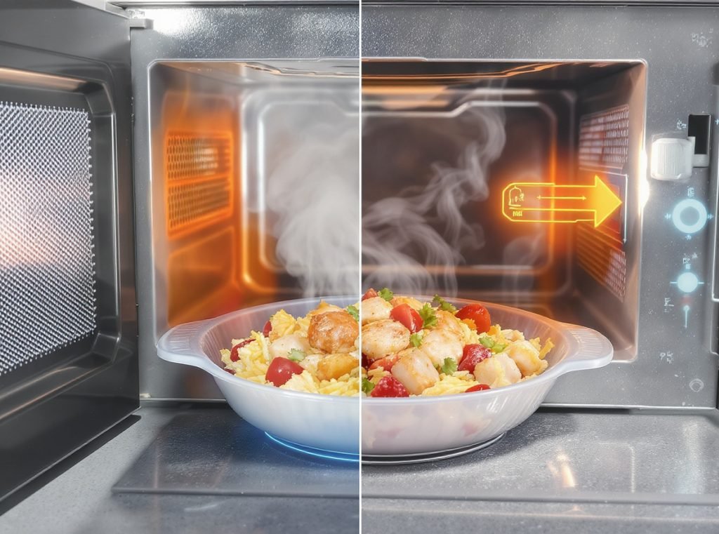 Microwaveable frozen food packaging with convenience features