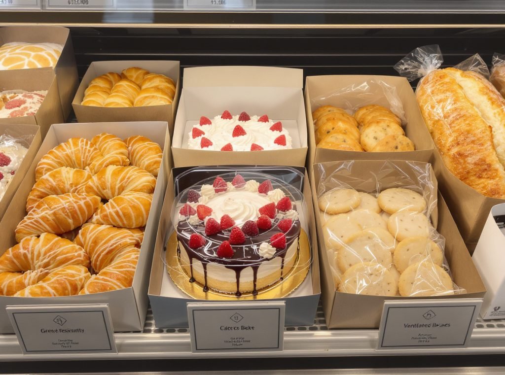 Different bakery products matched with appropriate packaging materials