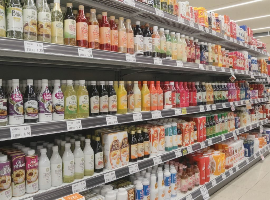 Retail liquid packaging consumer products shelf display presentation