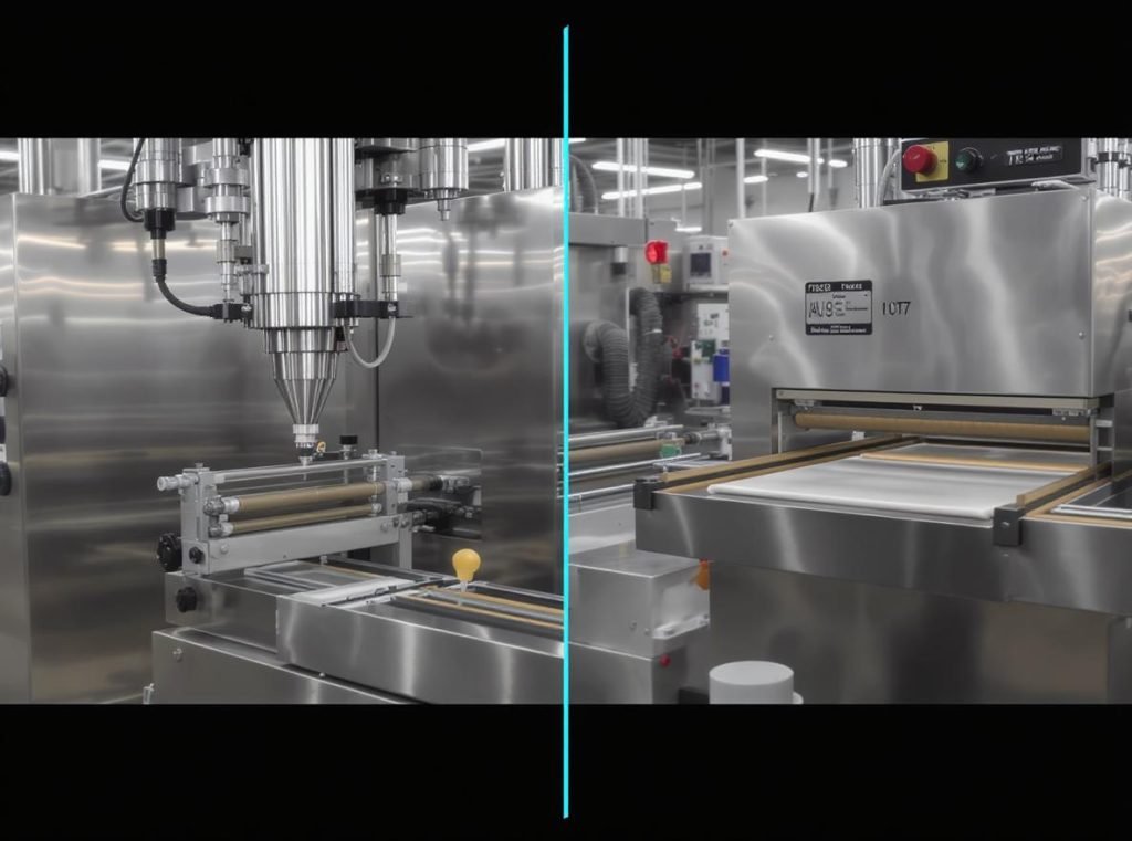 Manufacturing equipment comparison between spout pouch and standard pouch production