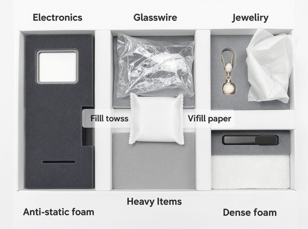 Product-specific void fill matching guide for different item categories