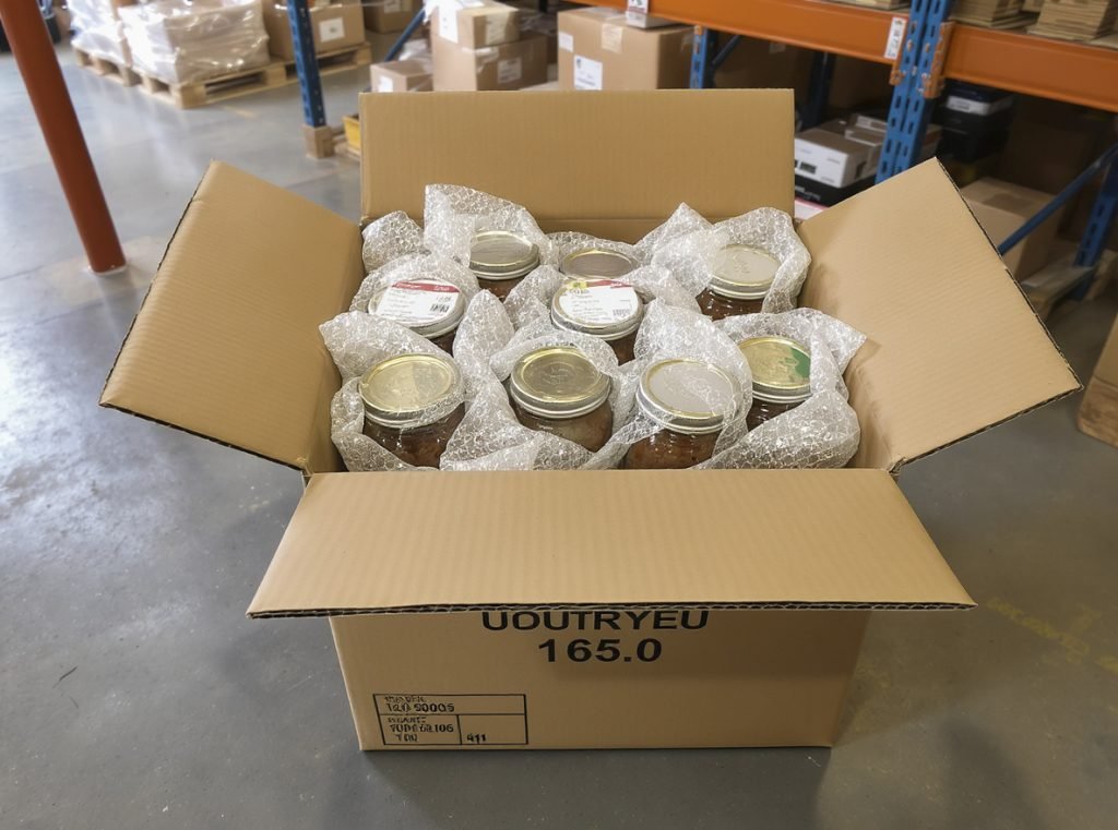 Glass jars in shipping box showing weight and cost implications
