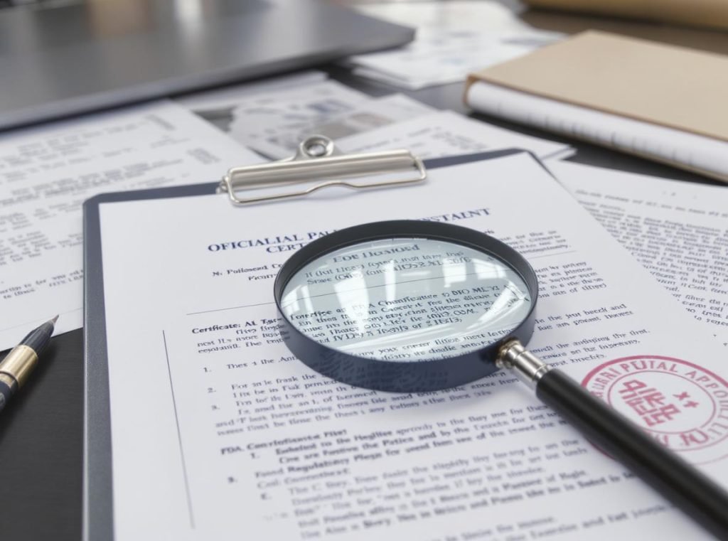 FDA regulatory compliance documents and certificates for food contact materials