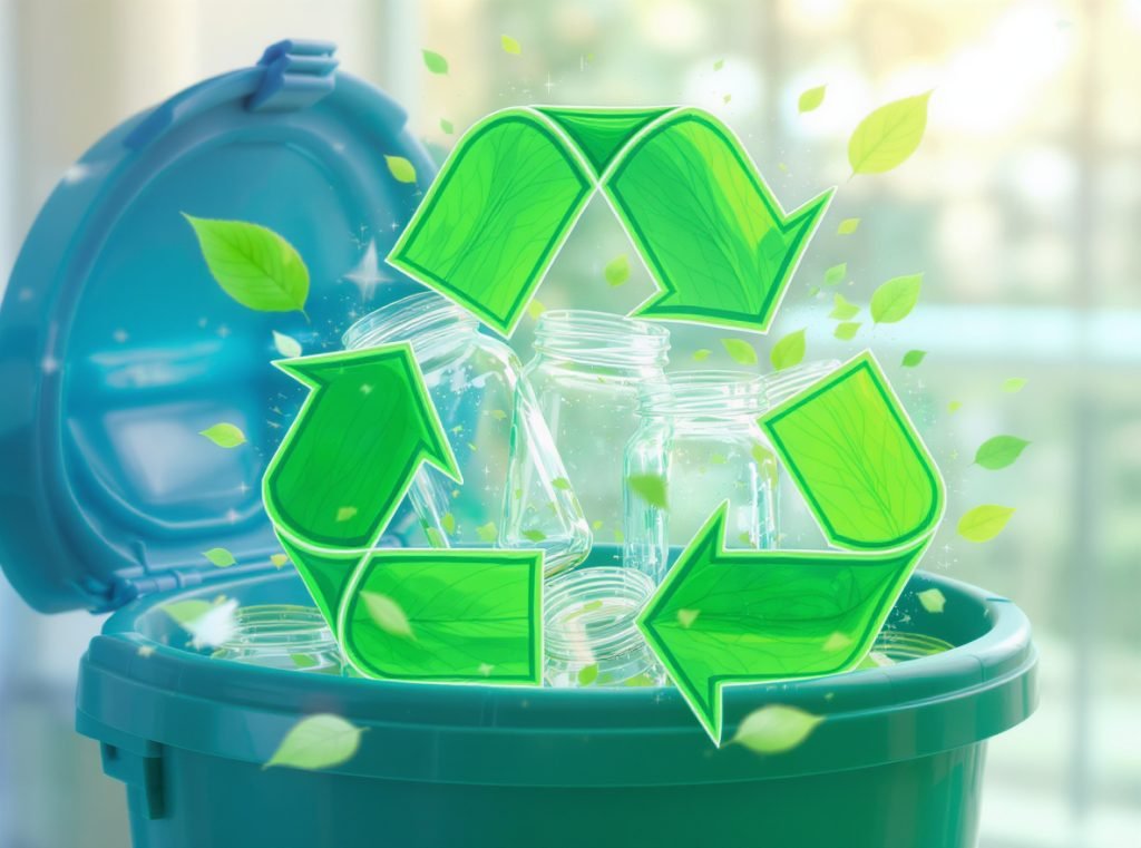 Glass jar recycling and environmental sustainability concept