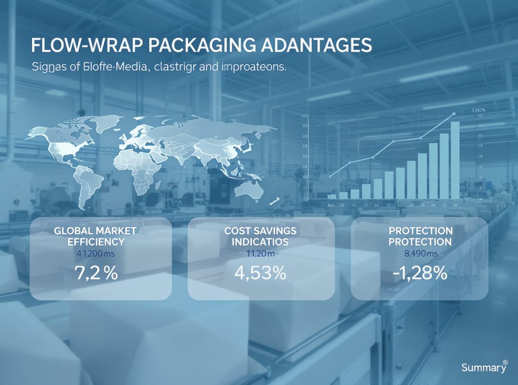 Flow wrap packaging market summary showing growth benefits efficiency and cost advantages