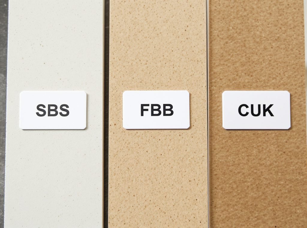 Comparison of different paperboard grades showing finishing performance results