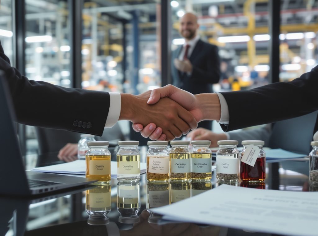Business meeting for glass jar supplier selection and evaluation
