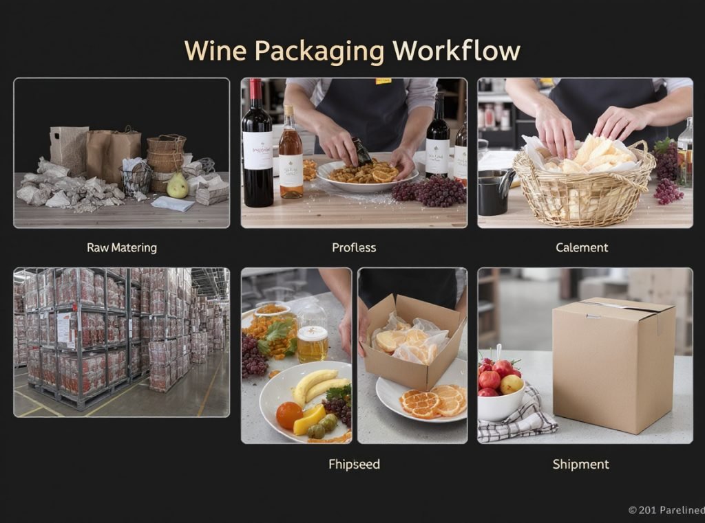 Complete wine packaging process workflow materials to finished shipment