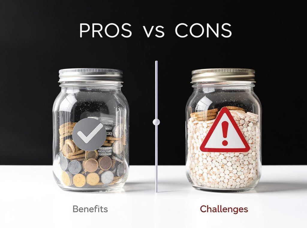 Visual summary of glass jar pros and cons for food packaging decisions