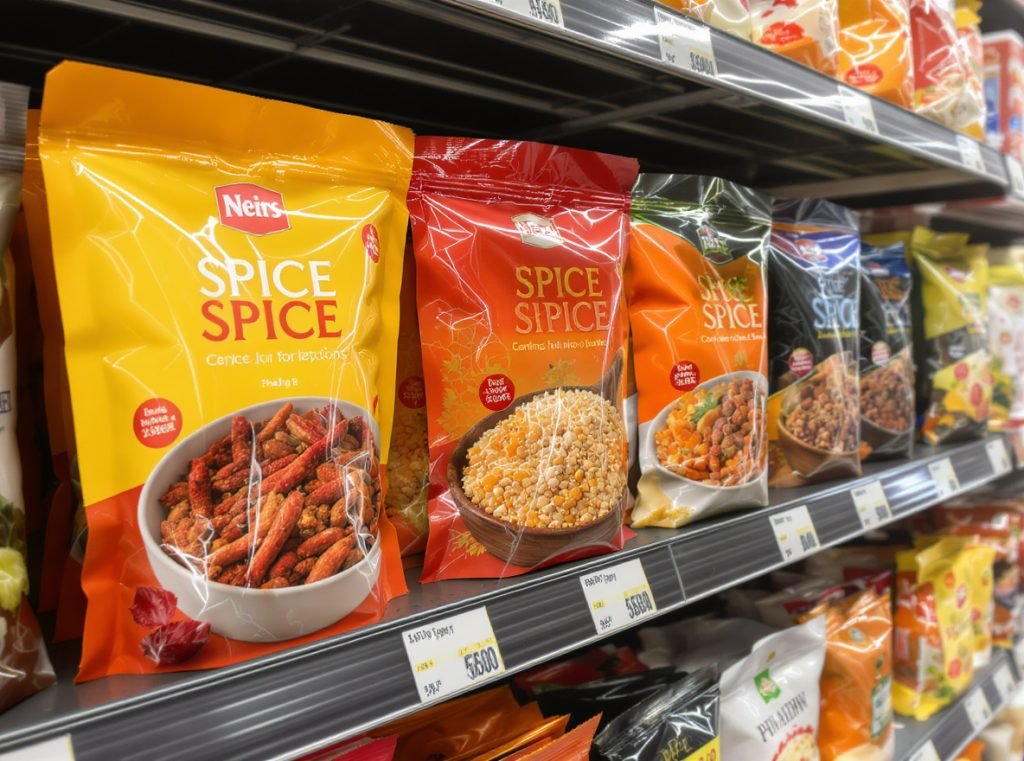 Marketing-focused spice packaging design with visual appeal and branding