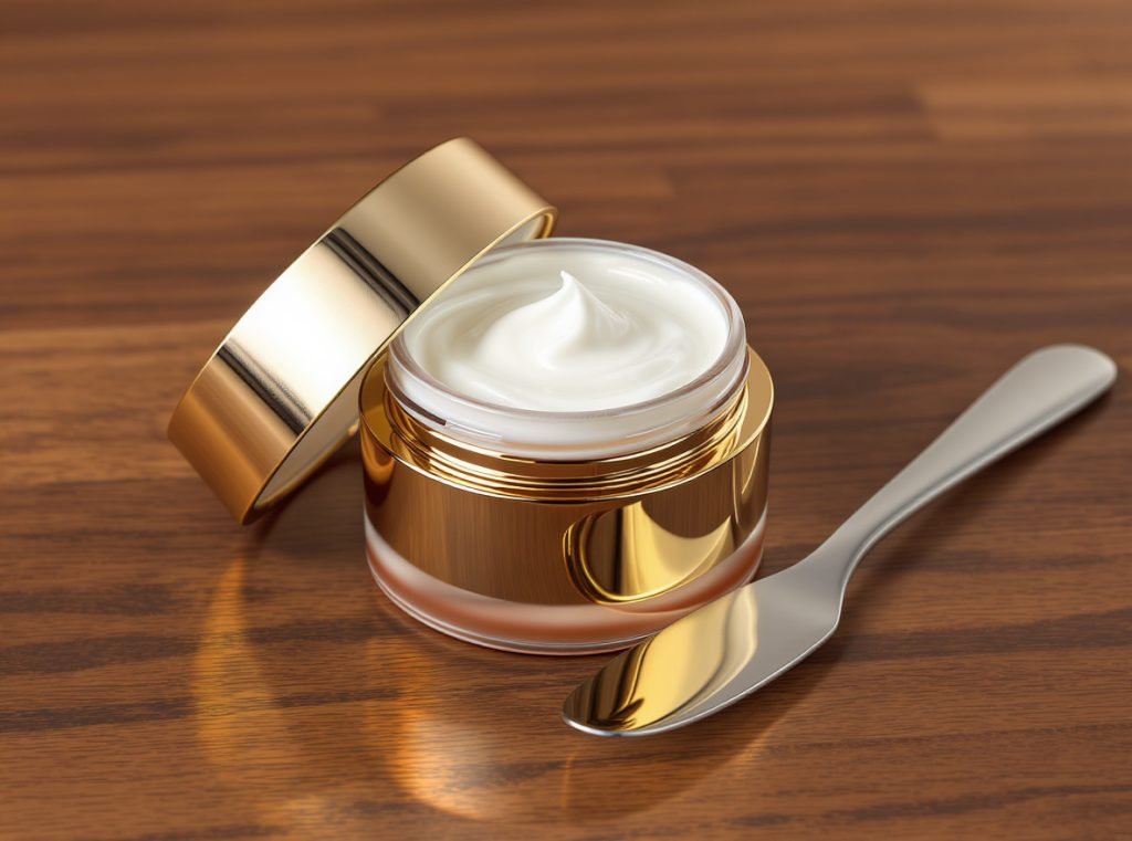 Luxury cosmetic jar with stainless steel spatula for hygienic skincare application