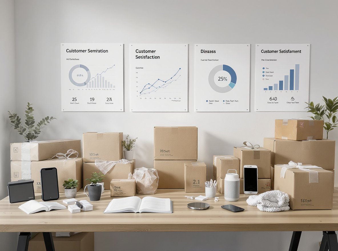 E-commerce packaging optimization workspace showing boxes, sustainable materials and performance metrics