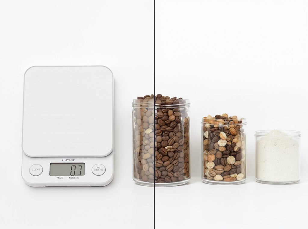 Visual comparison showing difference between net weight and net volume in product packaging