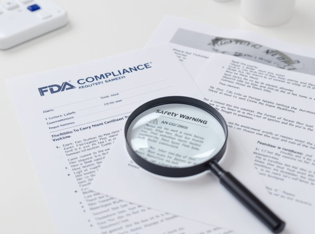 FDA compliance documentation and safety labels for beauty product packaging regulations