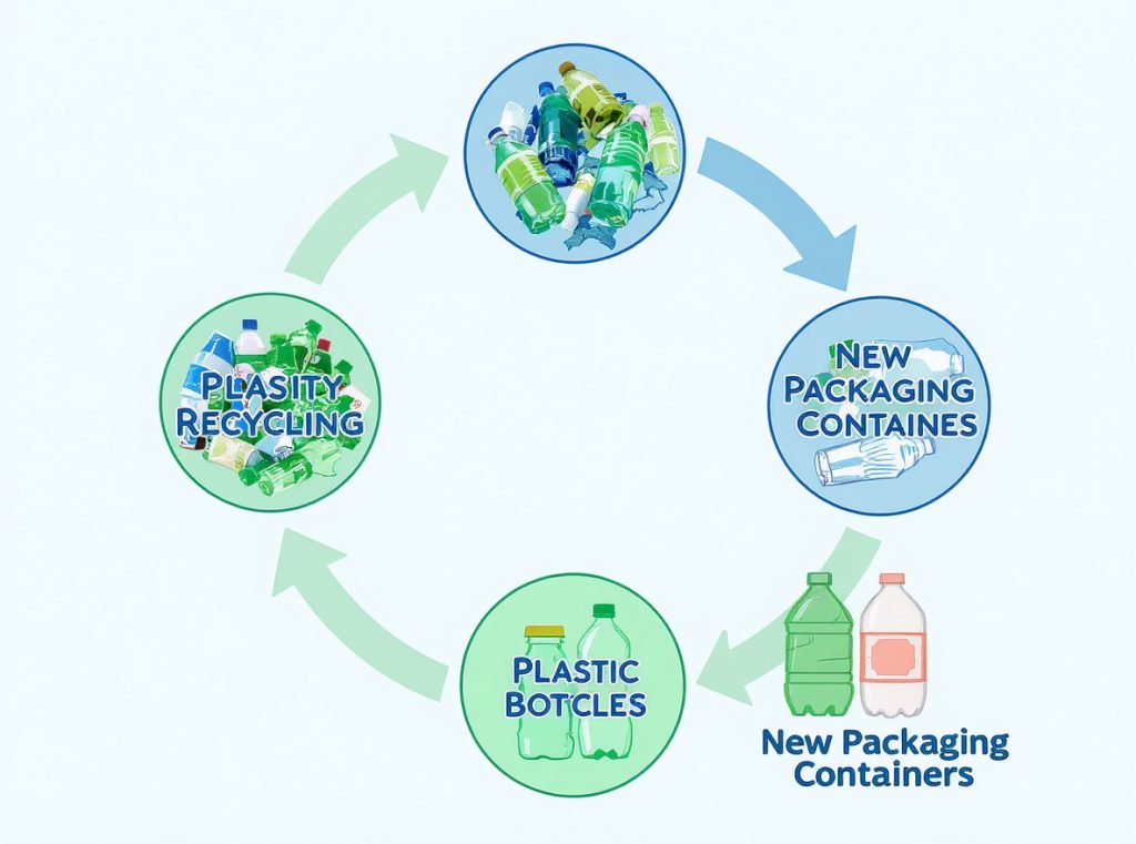 PCR plastic recycling process from waste bottles to new cosmetic containers