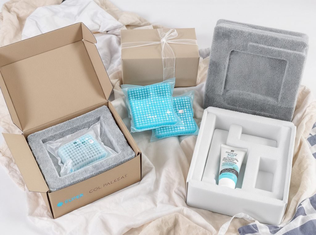 Temperature controlled packaging with insulated boxes and protective materials for beauty product shipping