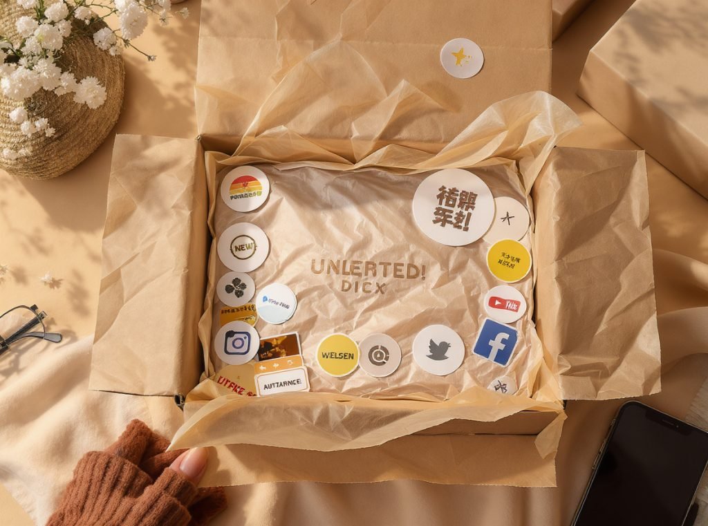 Memorable unboxing experience setup with branded materials, surprises and social media elements