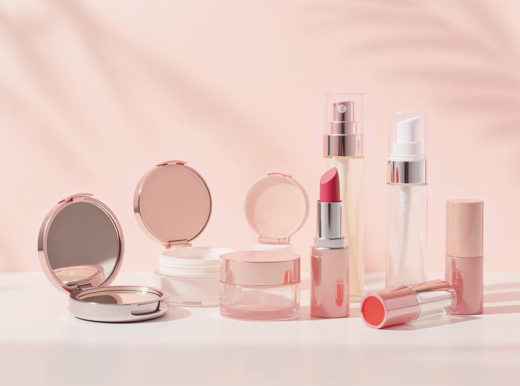 Refillable cosmetic packaging systems magnetic compacts glass jars pump bottles modular cases