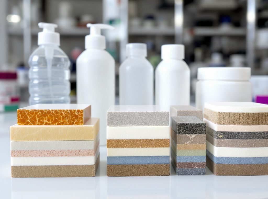 High-performance cosmetic packaging materials including PET, HDPE, and polypropylene for leak-proof performance