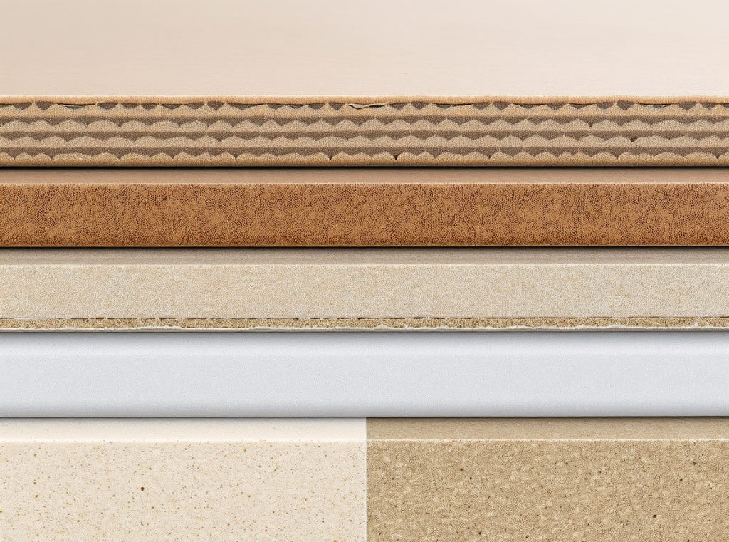 Food packaging materials cross-section showing construction layers