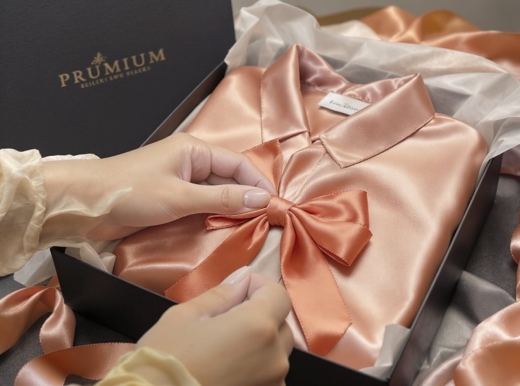 Professional packaging of delicate silk and lace garments with protective tissue paper and premium boxes