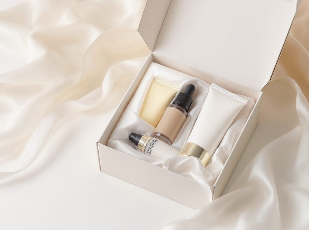 Secondary packaging protection systems including gift boxes and cushioning for cosmetic containers during shipping