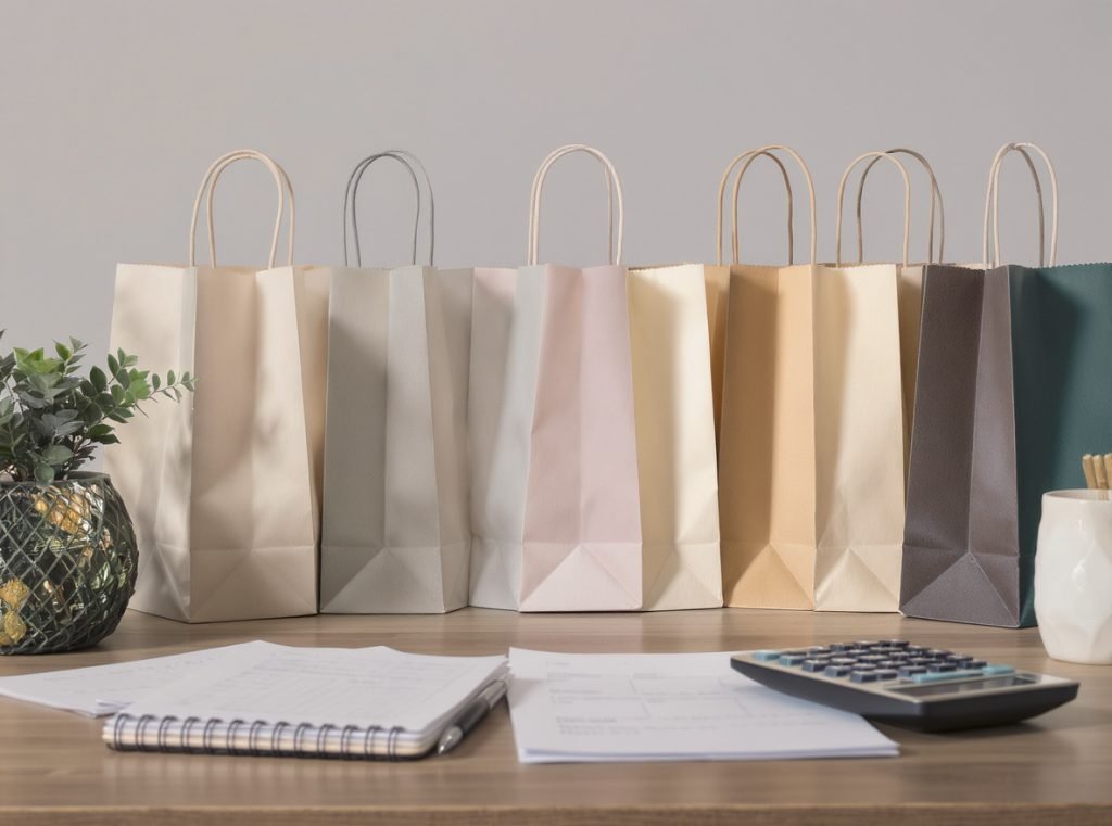 Luxury satin ribbon handles on premium paper shopping bags for high-end retail