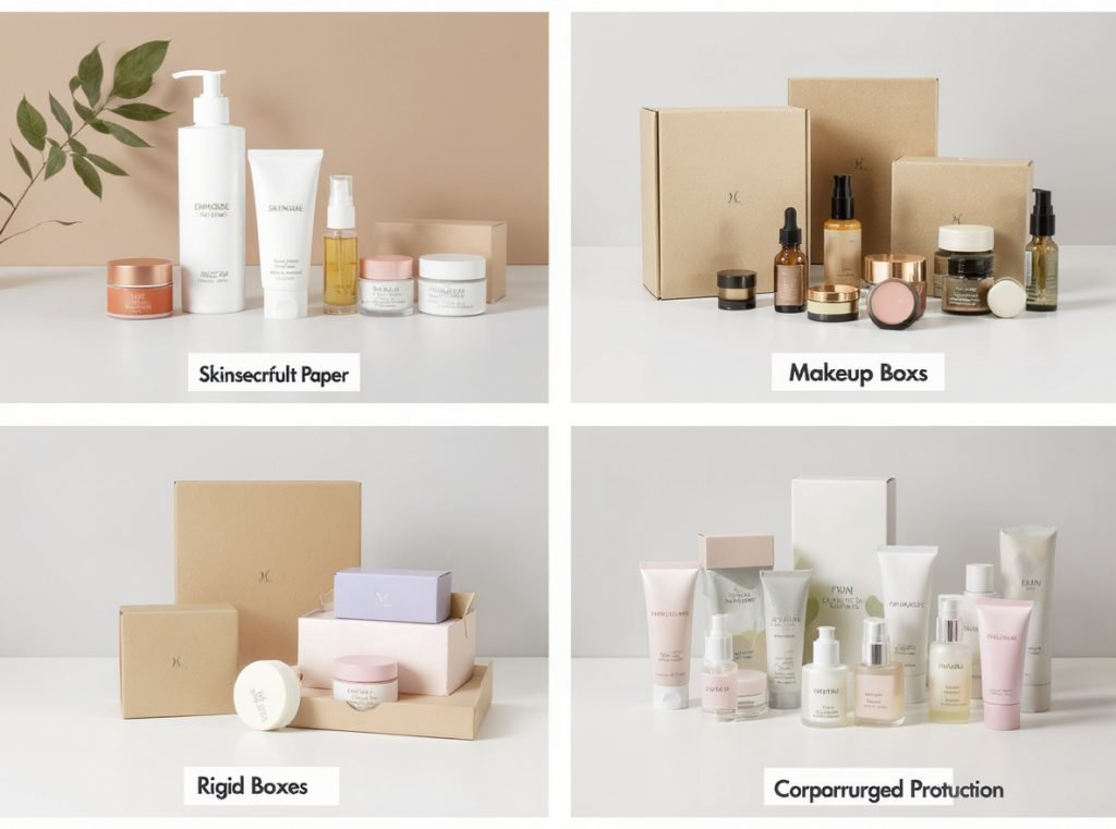 Different cosmetic categories with optimal packaging materials skincare makeup fragrance