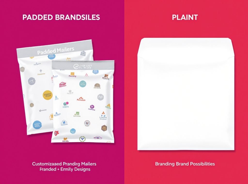 Custom branded padded mailers with logos and designs for e-commerce branding