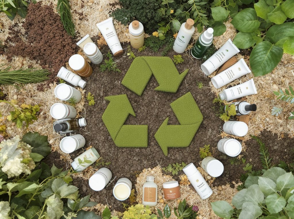 Sustainable cosmetic packaging ecosystem circular economy recycling eco-friendly containers overview